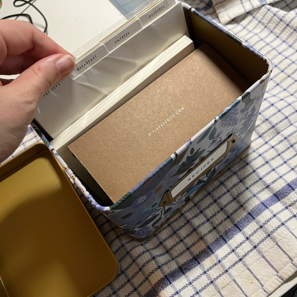 Rifle Paper Co Garden Party Blue and Gold Recipe Box NWOB - Picture 9 of 10